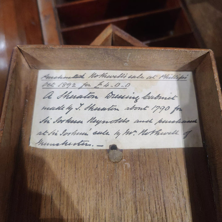 George III Dressing Table Commissioned by Sir Joshua Reynolds with original handwritten note inside the drawer.