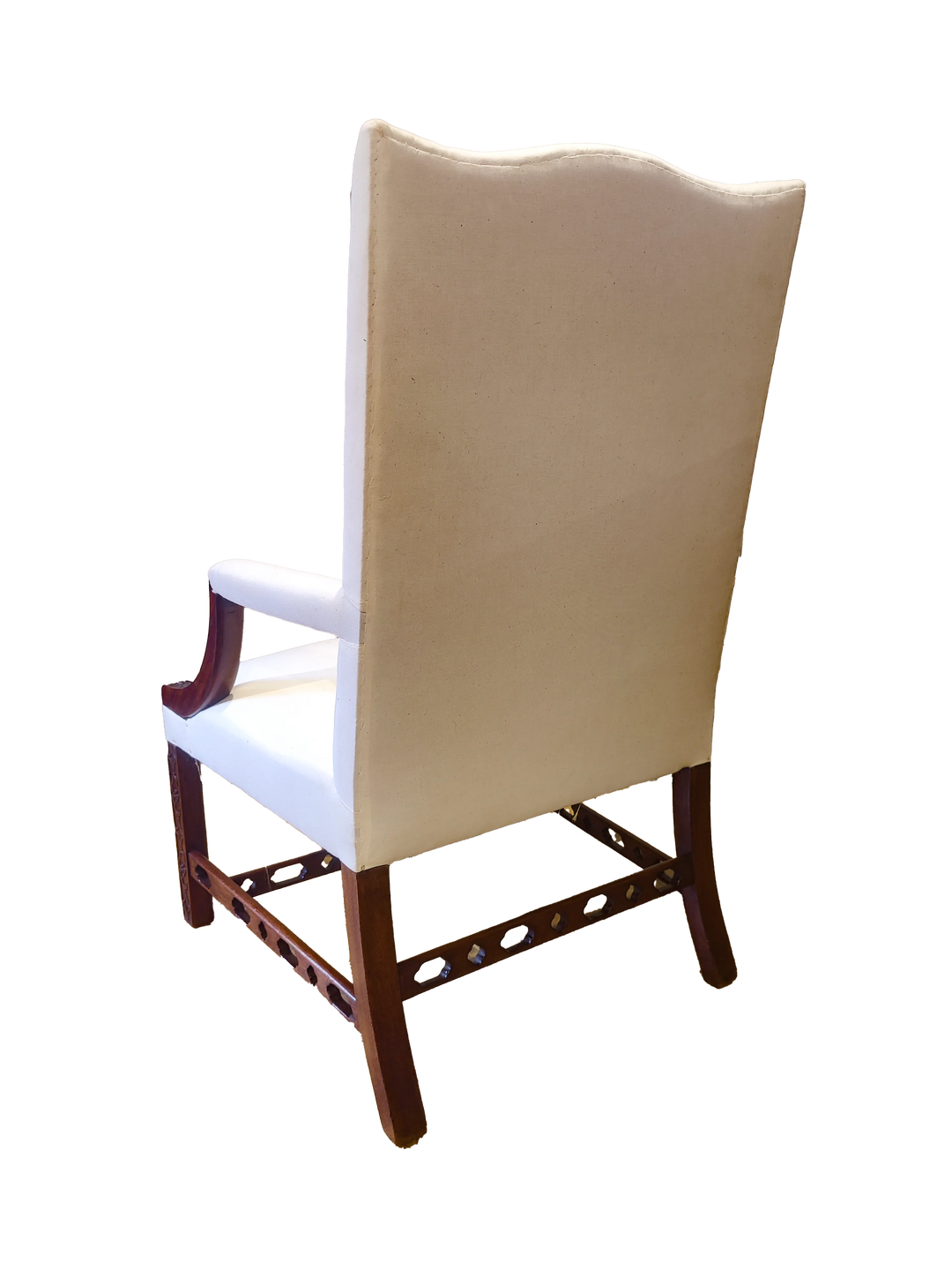 Rear view of George III Library Armchair with beige upholstery and wooden frame from Collection CK10 circa 1770 England