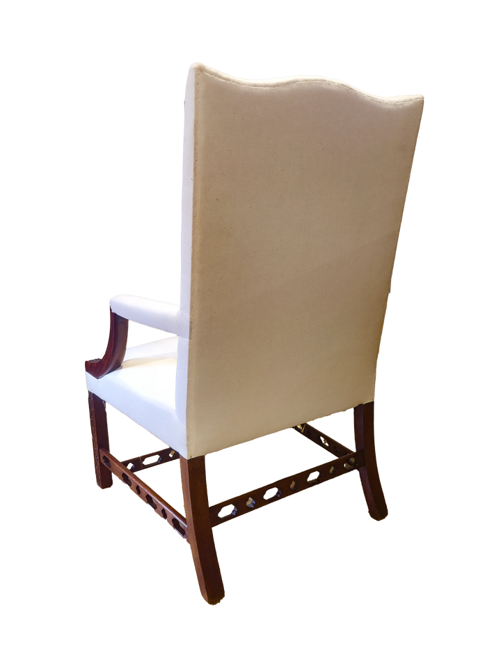 Rear view of George III Library Armchair with beige upholstery and wooden frame from Collection CK10 circa 1770 England