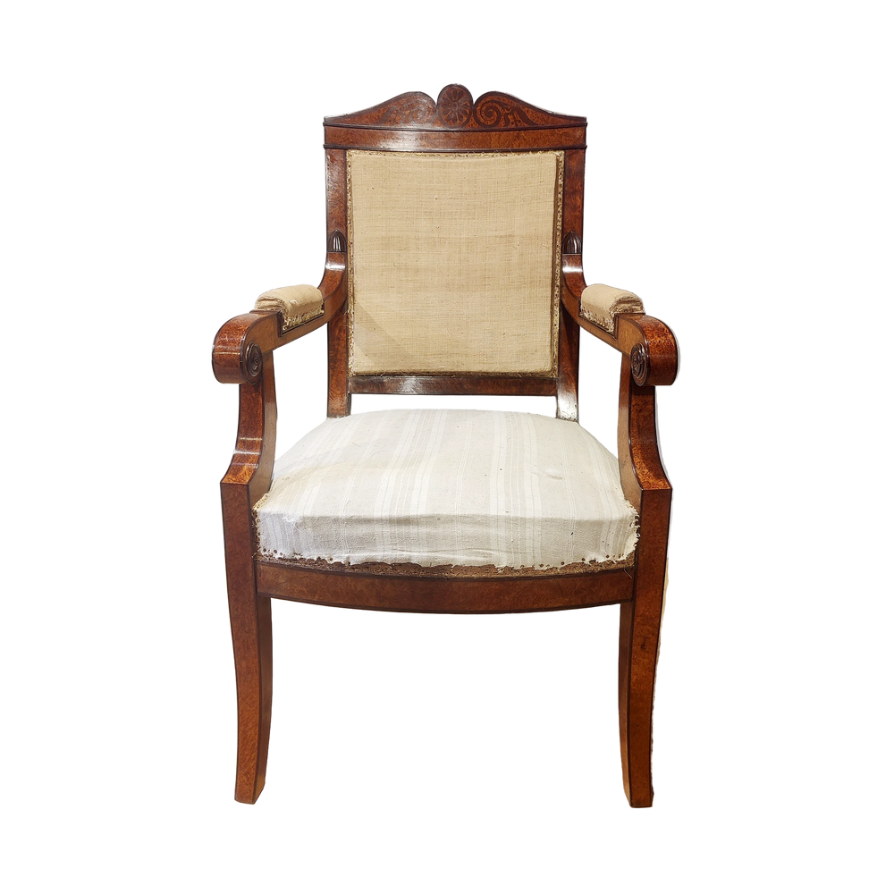 Single Baltic Biedermeier armchair with wooden frame and light upholstery from Collection CK40
