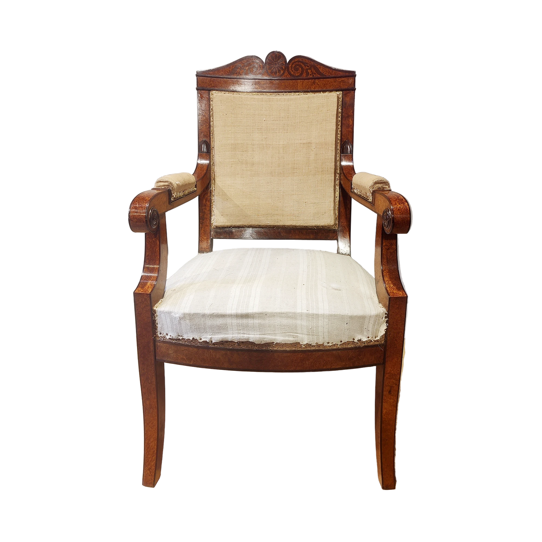 Single Baltic Biedermeier armchair with wooden frame and light upholstery from Collection CK40