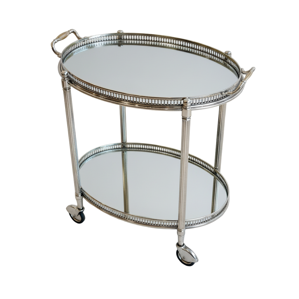 Vintage Maison Jansen silvered brass drinks trolley with mirrored shelves by Nicholas Wells Antiques