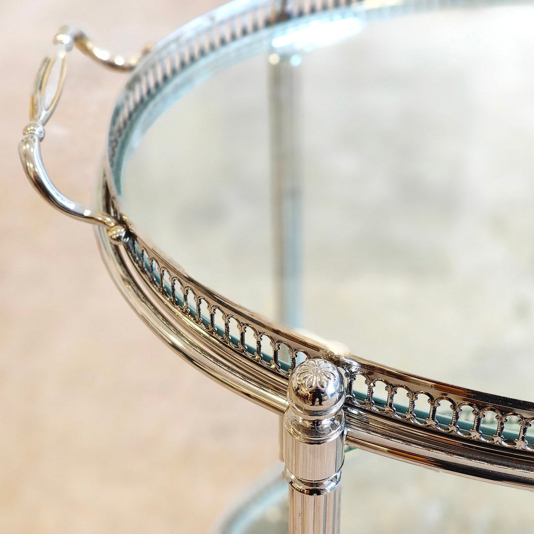 Close-up of vintage Maison Jansen silvered brass drinks trolley detailing by Nicholas Wells Antiques