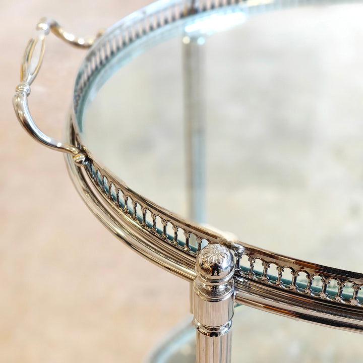 Close-up of vintage Maison Jansen silvered brass drinks trolley detailing by Nicholas Wells Antiques