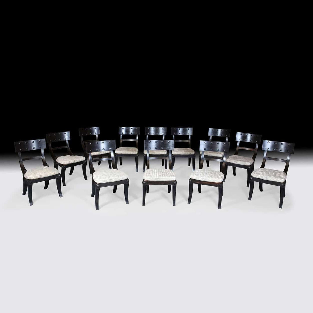 Set of 12 Ebony Klismos Dining Chairs