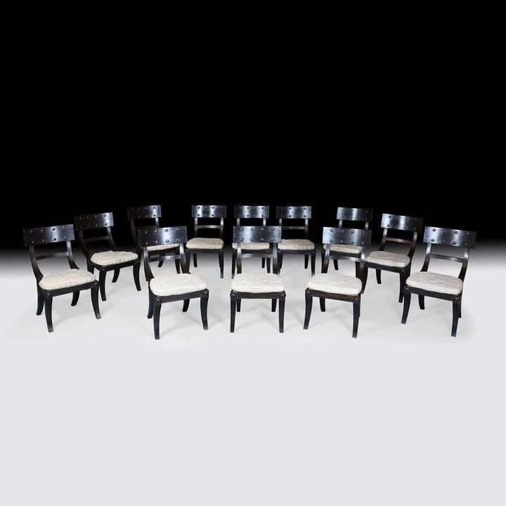 Set of 12 Ebony Klismos Dining Chairs