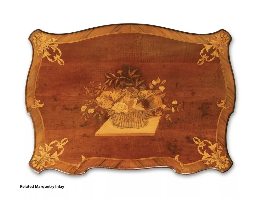 Ince and Mayhew George III Secretaire Breakfront Bookcase marquetry glazed wood panel with floral basket inlay