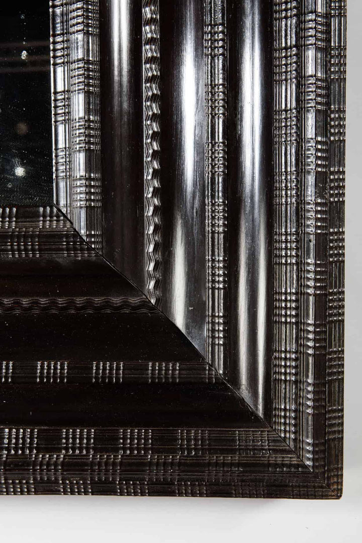 Chequerboard Ripple Moulded Mirror - Dutch Ebonised with intricate black ripple and chequerboard frame detail.