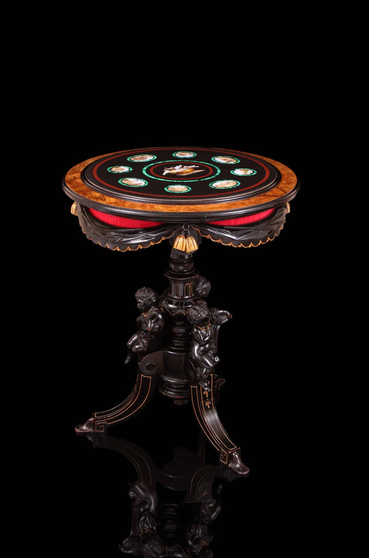 Grand Tour Micro Mosaic Table Attributed to Cesare Roccheggiani with intricate 19th-century Italian micromosaic art and bronzed details.