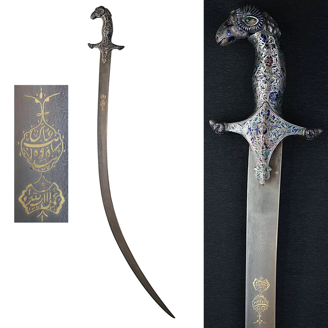 Indian shamshir with Lucknow enamel hilt