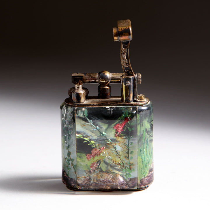 Vintage Service Size Dunhill Aquarium Pocket Lighter with reverse intaglio panels from Collection JA10