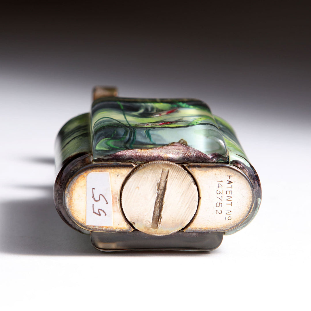 Vintage Service Size Dunhill Aquarium pocket lighter with lucite panels and silver-plated brass mounts, Collection JA10.