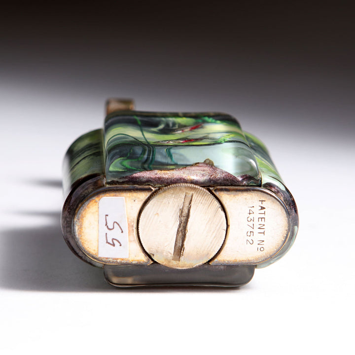 Vintage Service Size Dunhill Aquarium pocket lighter with lucite panels and silver-plated brass mounts, Collection JA10.