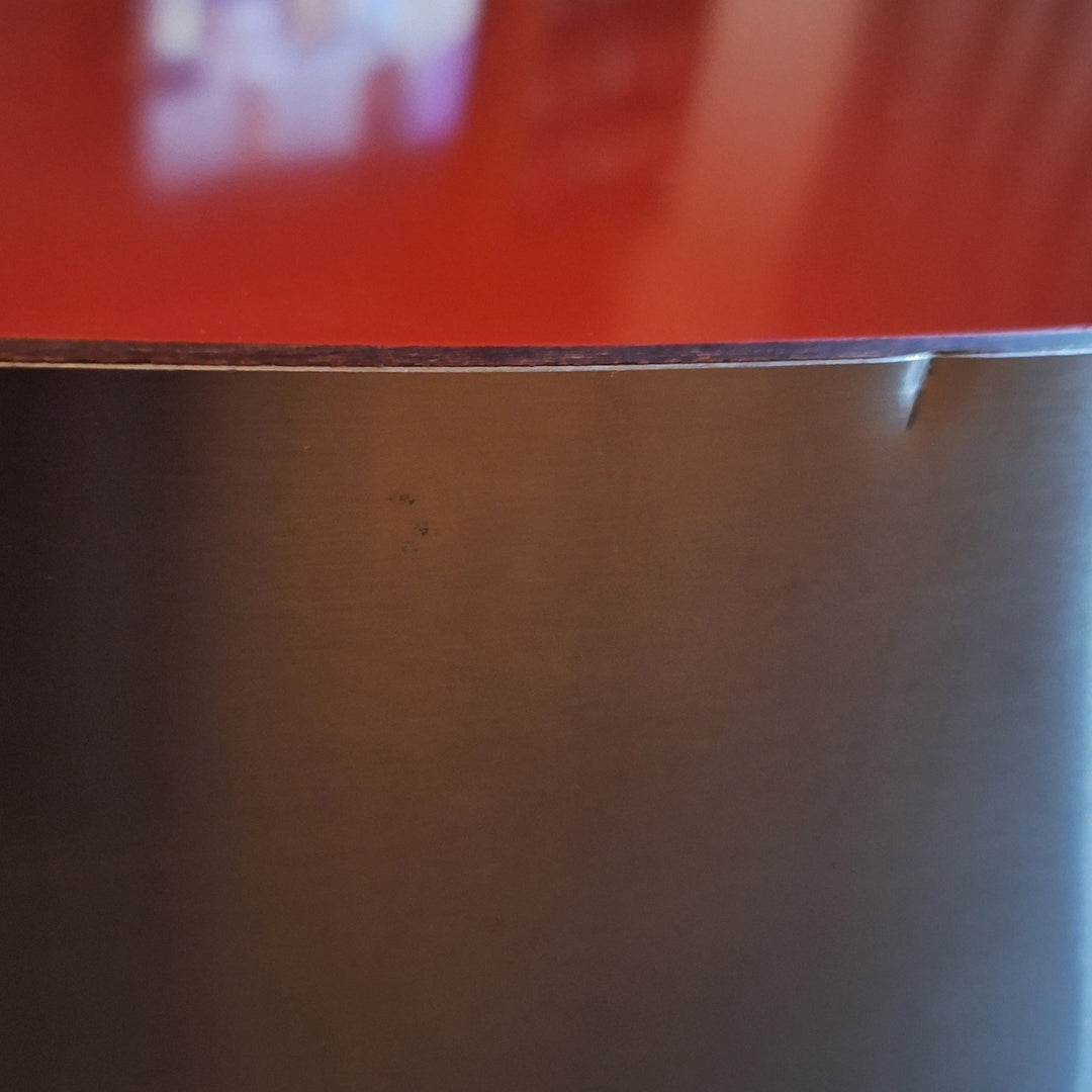 TRG Red Lacquer & Brushed Steel Cocktail Table by Willy Rizzo