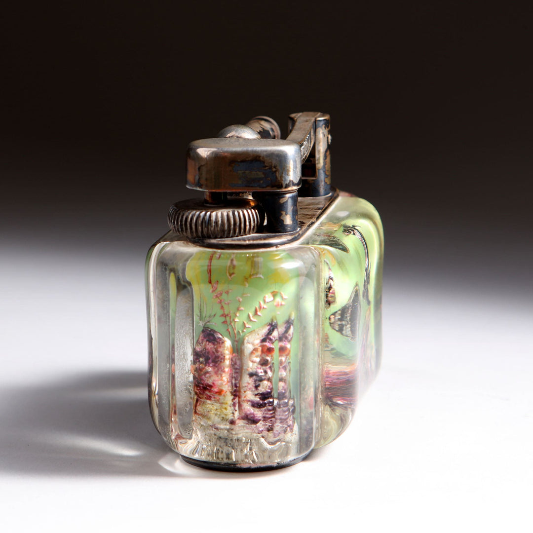 Vintage Dunhill Aquarium Table Lighter with scalar fish design by Collection JA10, mid-century British craftsmanship