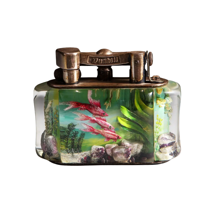 Vintage Dunhill Aquarium Table Lighter with marine design and brass detail by Collection JA10 in excellent condition