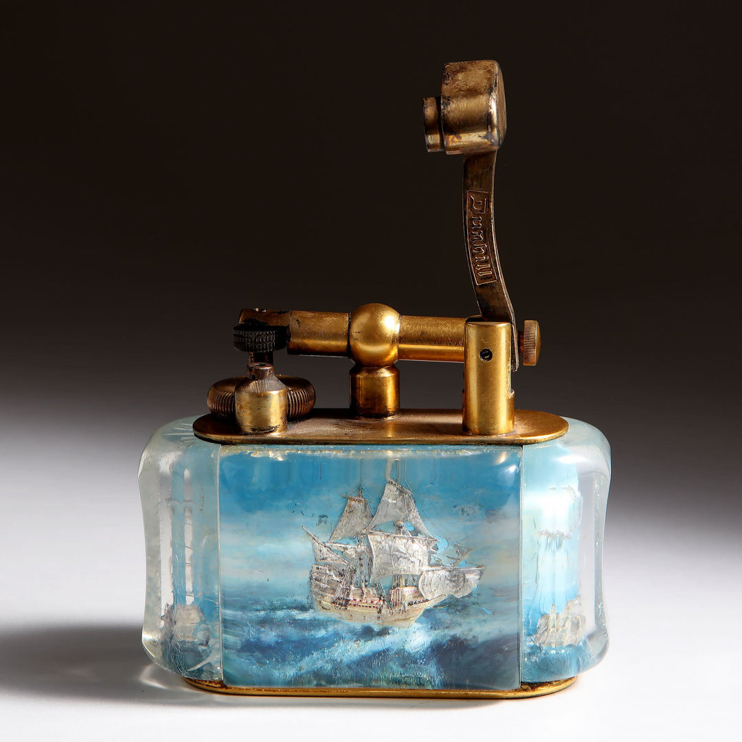 Vintage Dunhill Aquarium Ship Lighter with HMS Royal William design by Collection JA10, mid-century England collectible piece