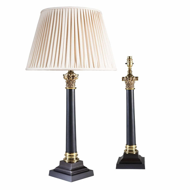 Pair of Corinthian Black Tole Column Lamp With Stepped Black Base AJ6