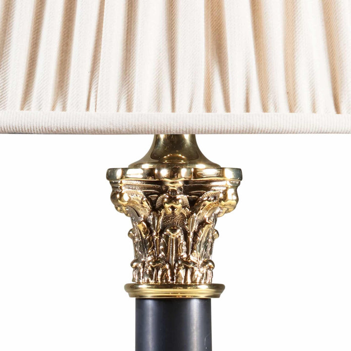 Pair of Corinthian Black Tole Column Lamp With Stepped Black Base AJ6