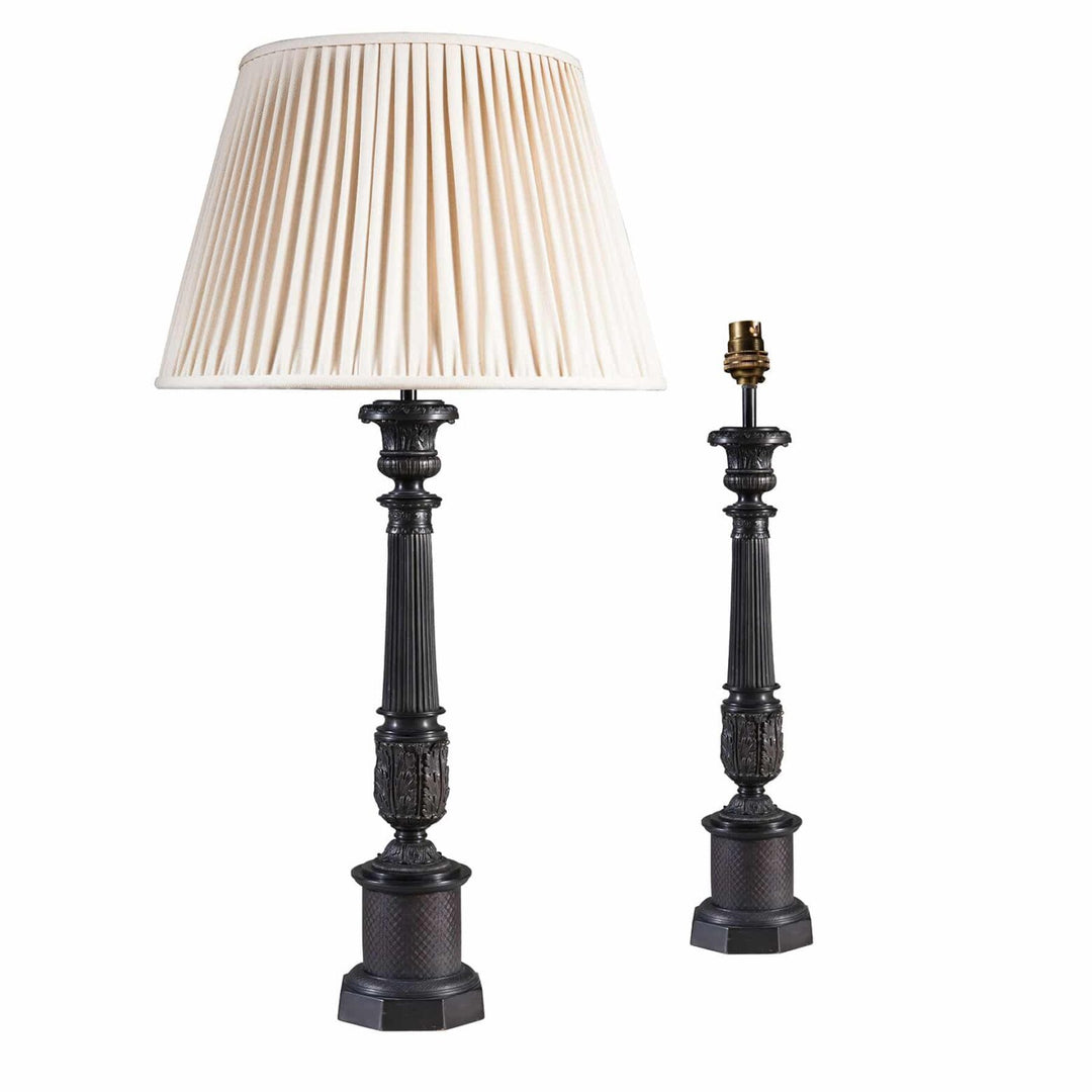 Pair of Dark Bronze Empire Column Lamps After The Antique AJX