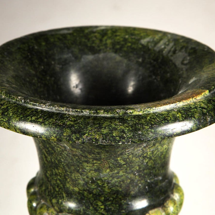 A remarkable green Alps Jade campagna vase on stand