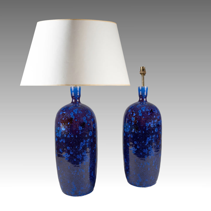 Pair of hand-crafted cobalt blue crystalline glazed ceramic table lamps by Nicholas Wells Antiques
