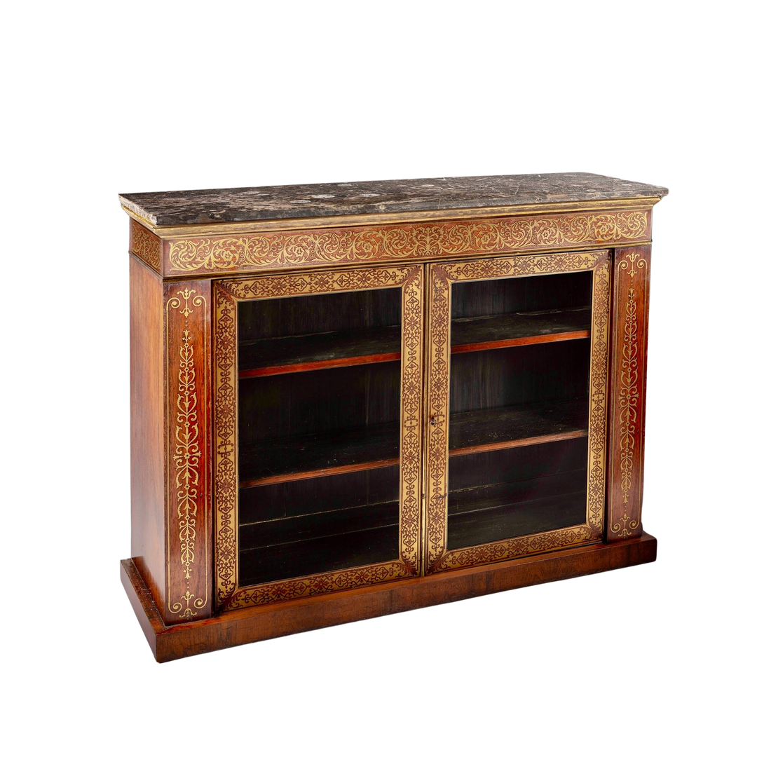 A late Regency brass inlaid side cabinet