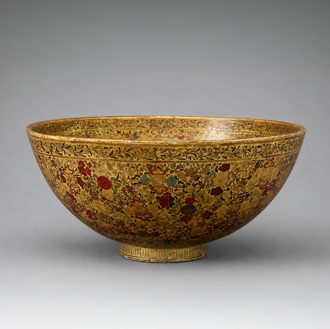 Kashmiri Gilt Papier-Mâché Bowl with Floral Decoration