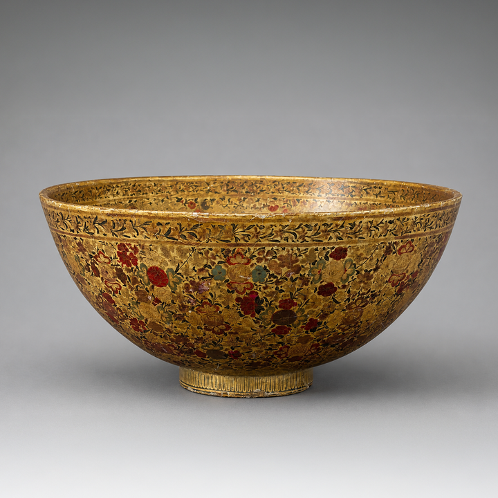 Kashmiri Gilt Papier-Mâché Bowl with Floral Decoration