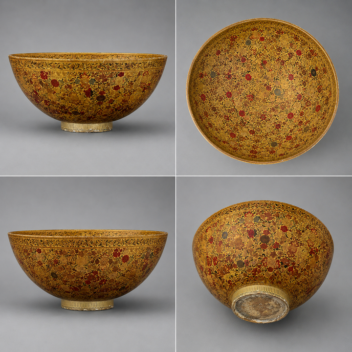 Kashmiri Gilt Papier-Mâché Bowl with Floral Decoration