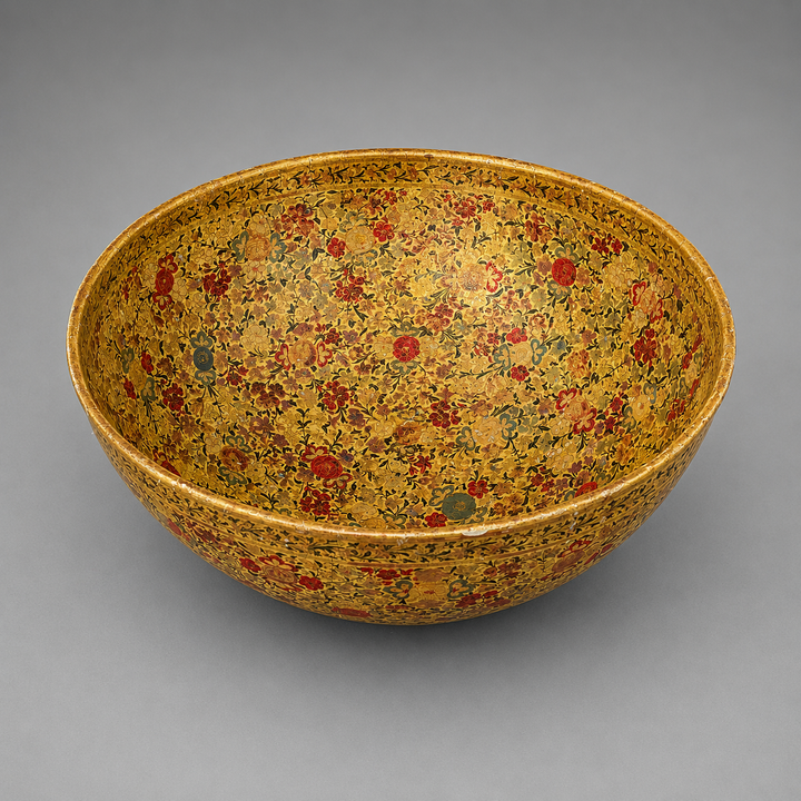 Kashmiri Gilt Papier-Mâché Bowl with Floral Decoration