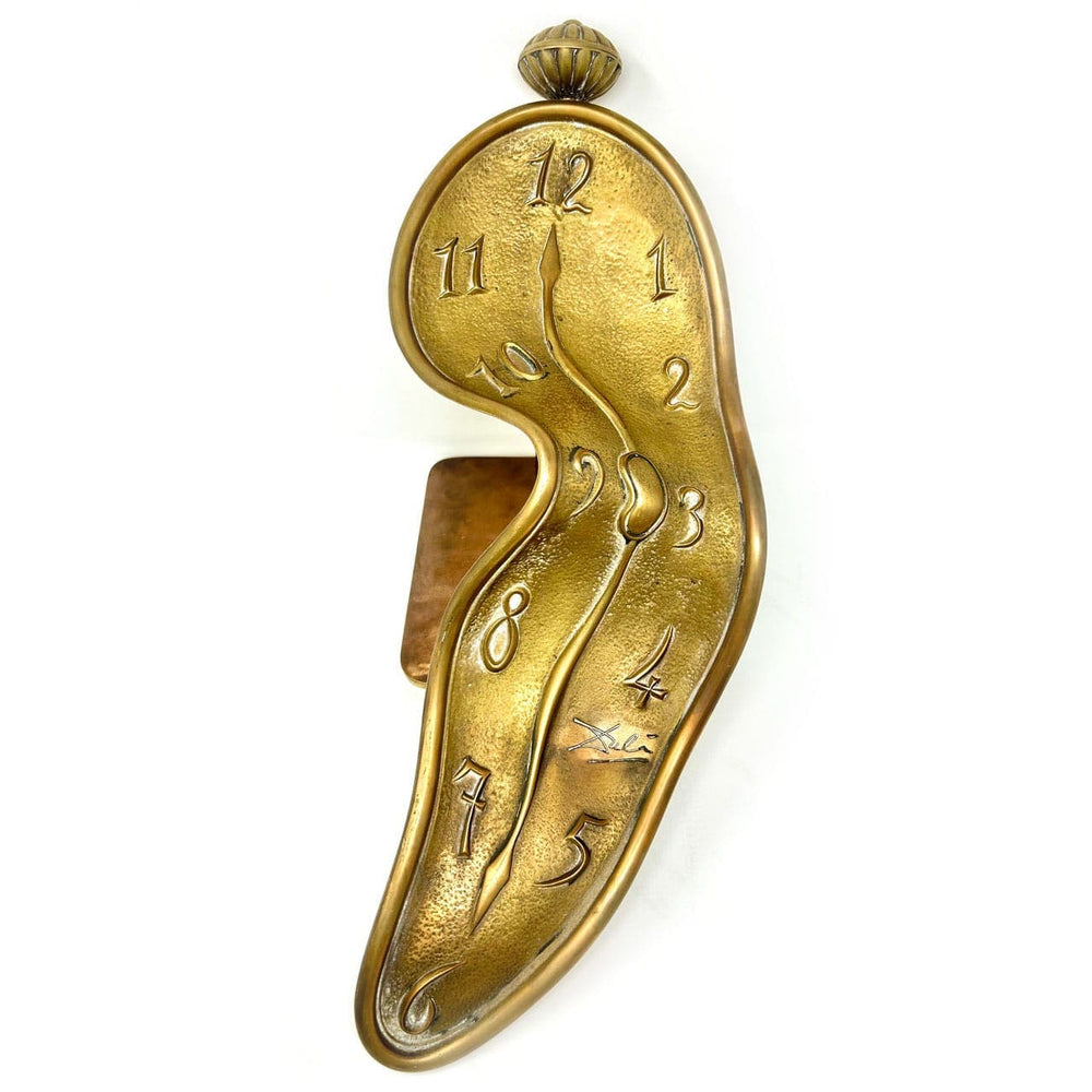 Dalí Melting Watch Bronze Sculpture 42/300, limited edition bronze melting clock circa 1980 with distorted numbers.