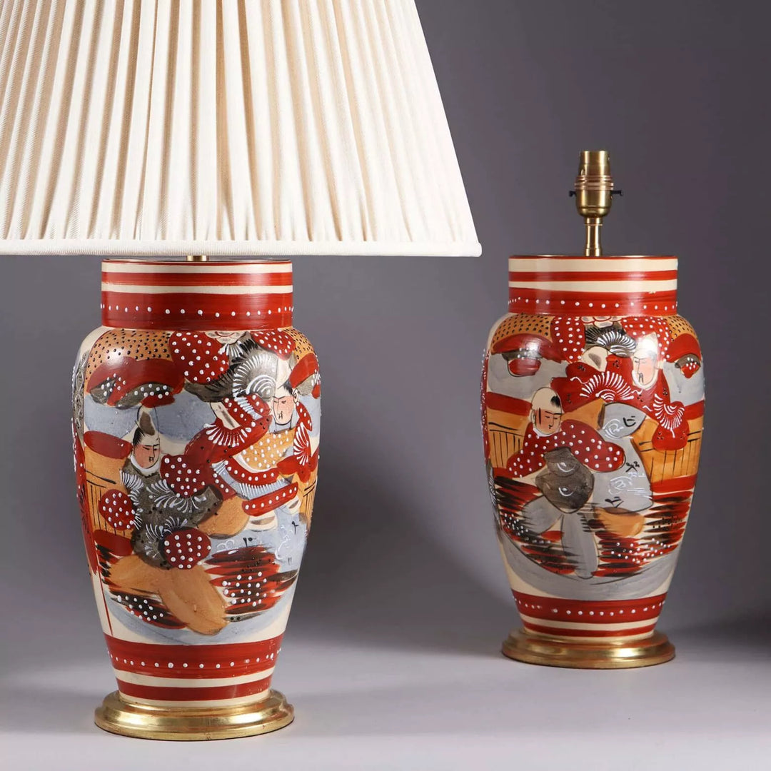 Decorative pair of Japanese 20th Century Vases Mounted as Table Lamps