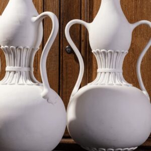 Pair of Swan Neck Double Gourd Lamps By Andrew Allfree