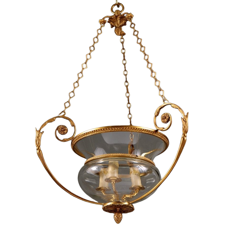 A mid century gilt bronze and glass pendant glass lantern