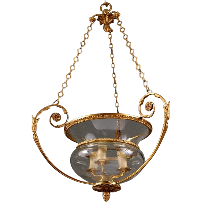A mid century gilt bronze and glass pendant glass lantern