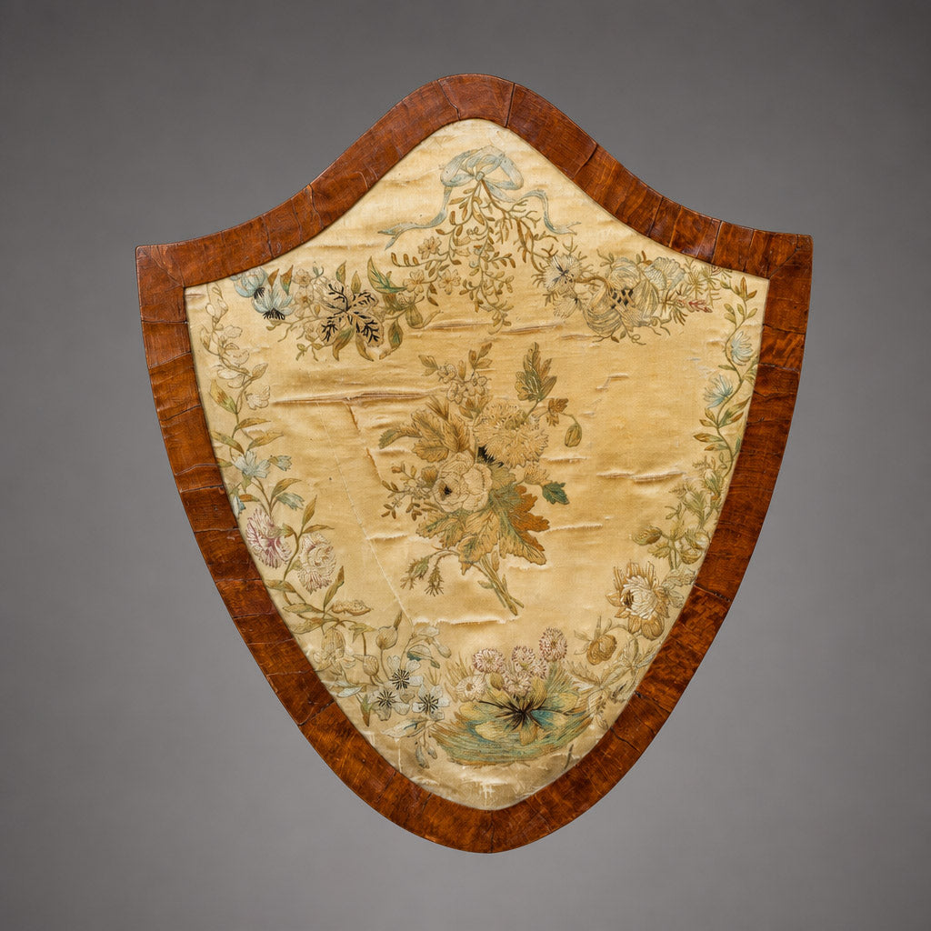 A Rare George III Satinwood Pole Screen with Silk Embroidered Panel