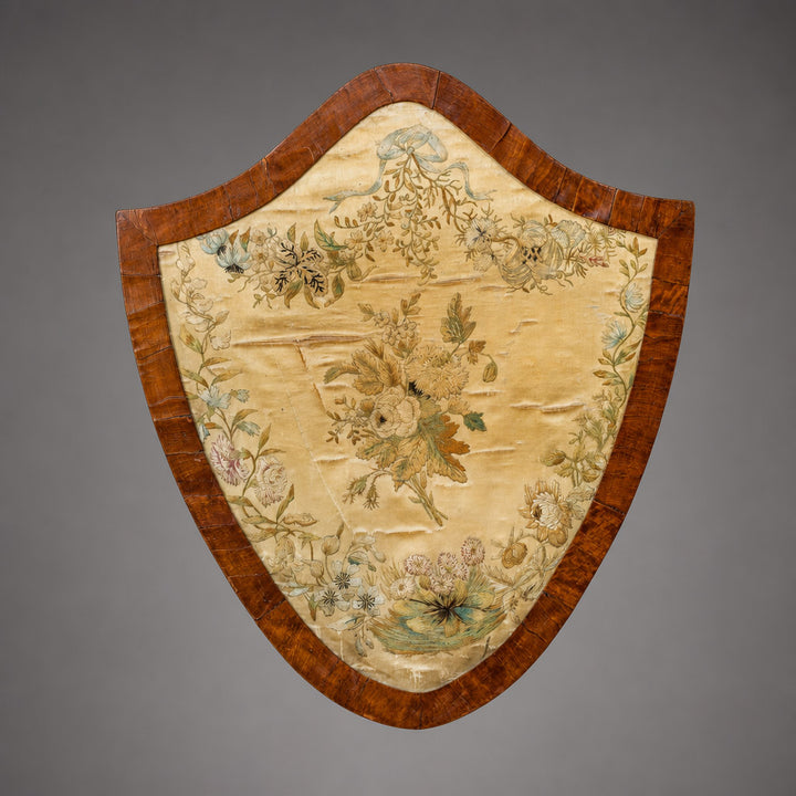 A Rare George III Satinwood Pole Screen with Silk Embroidered Panel
