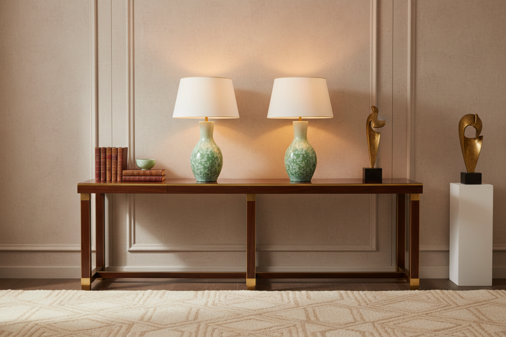 A Fine Pair of Large Pear-Shaped Celadon Table Lamps with Crystalline Glaze by Nicholas Wells Antiques