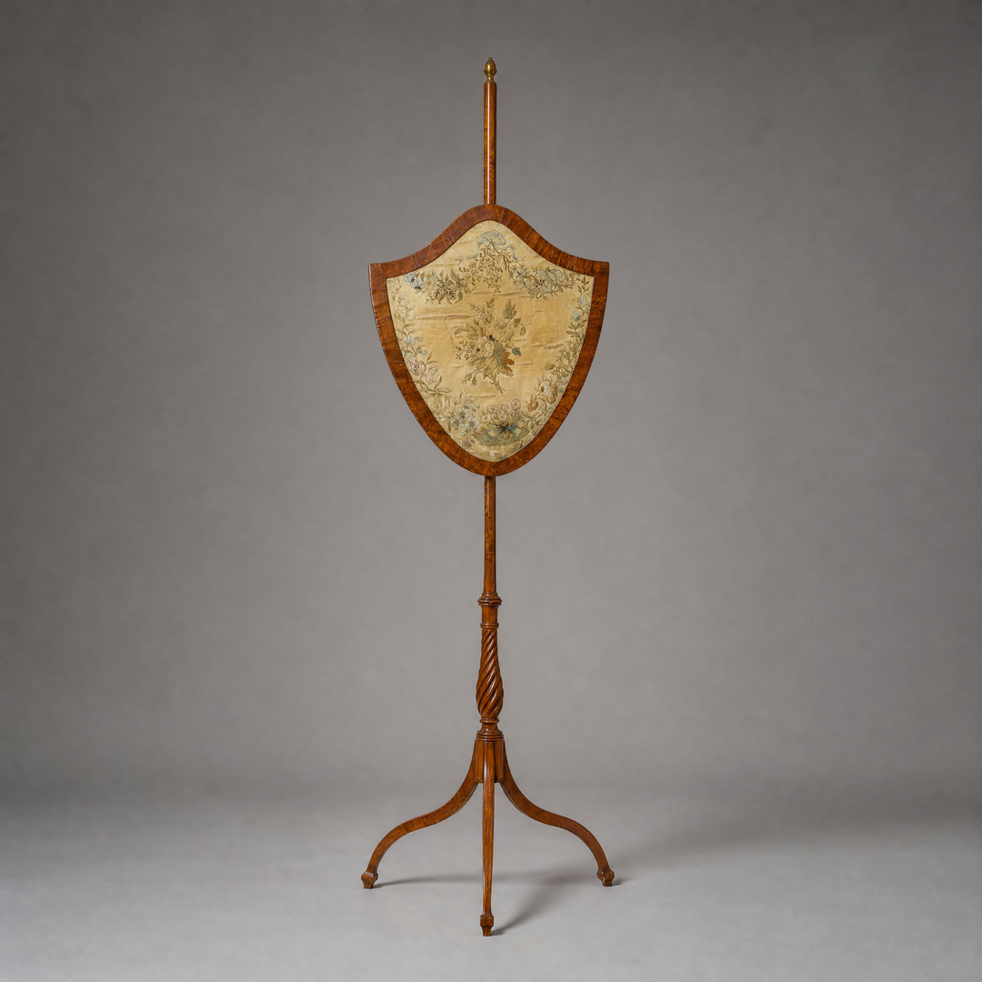 A Rare George III Satinwood Pole Screen with Silk Embroidered Panel