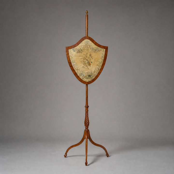 A Rare George III Satinwood Pole Screen with Silk Embroidered Panel