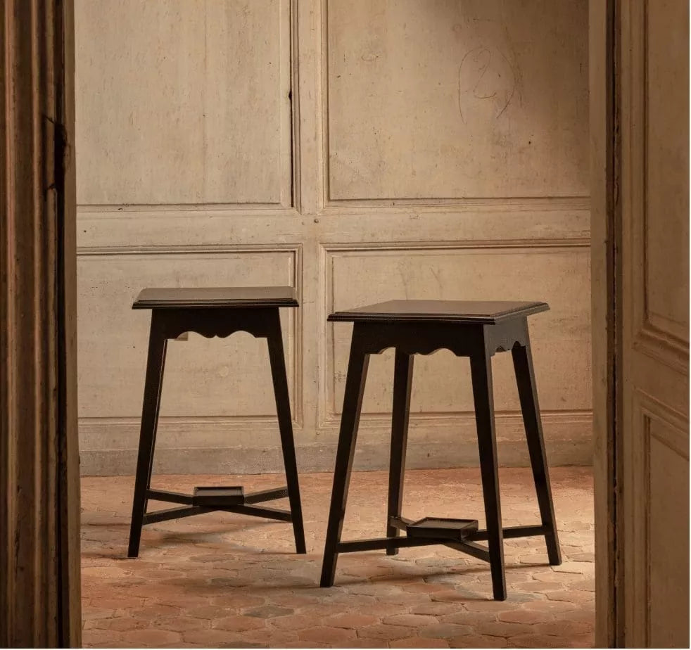 Pair of Ebony End Tables with square tops and tapered legs in the manner of E.W. Godwin circa 2000