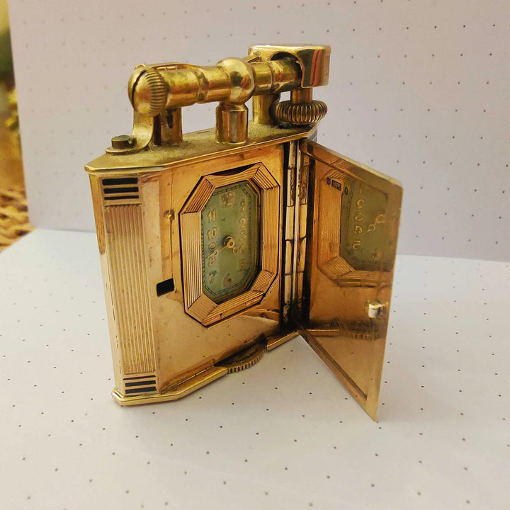 Dunhill 9 karat Gold Hexagonal Concealed Watch Unique lighter
