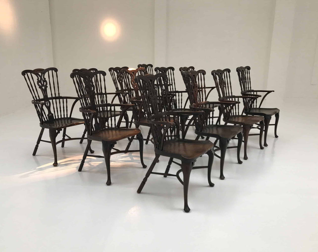 Set of 12 Georgian Comb Back Windsor Armchairs