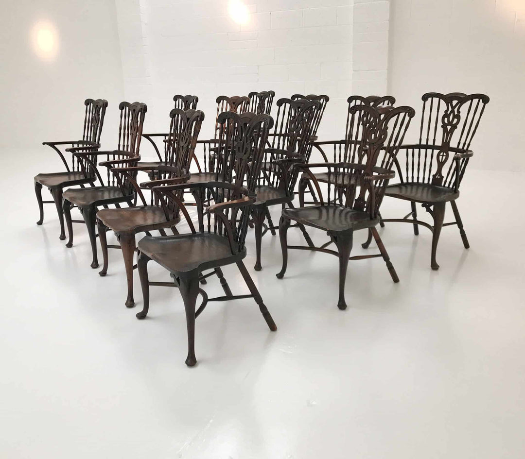 Set of 12 Georgian Comb Back Windsor Armchairs