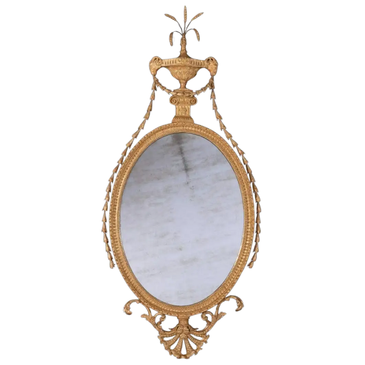 John Linnell Oval Gilt Mirror fine 18th century carved giltwood oval mirror English circa 1775 ornate frame