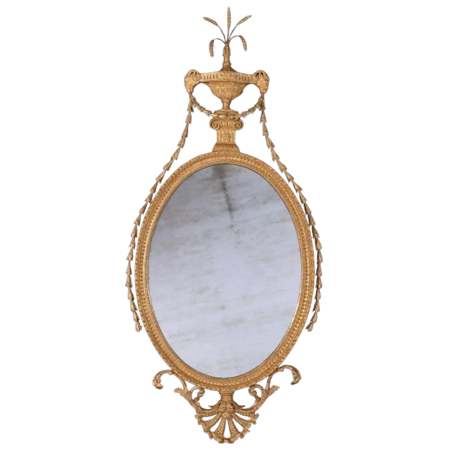 John Linnell Oval Gilt Mirror fine 18th century carved giltwood oval mirror English circa 1775 ornate frame