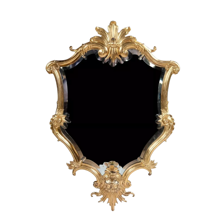 Rare Italian Gilt Bronze Metal Girandole Mirror with ornate scrolls and anthemion design, circa 1750, 94x61 cm.
