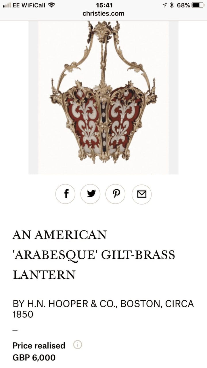 Rococo Revival Brass Lantern by Hooper & Co Boston