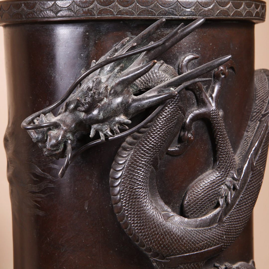 Japanese Meiji Bronze Dragon Stick Stand